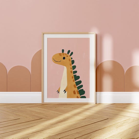 Pink Dinosaur Wall Art Girls Room Playful Nursery Decor Kids Poster Wall Art Baby Wall Art