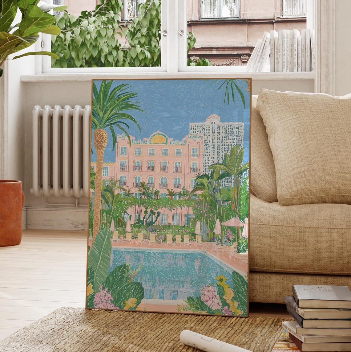 Tropical Resort Hotel Pool Palm Trees Lounge Chairs Summer Poster - Image 2