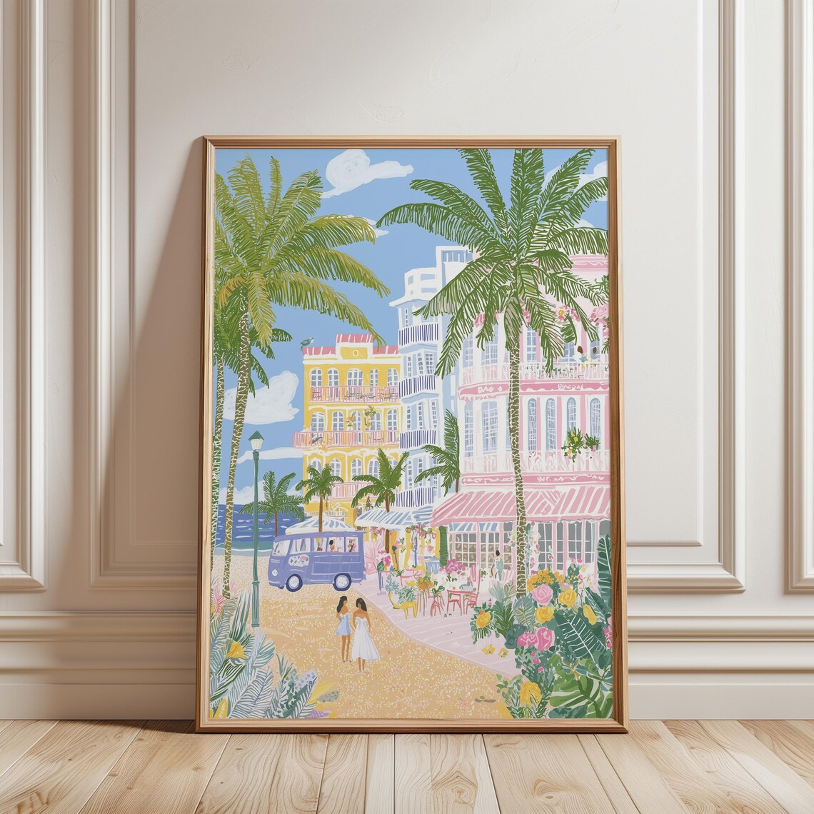 Miami Beach Art Deco Street Palm Trees Ocean Drive Summer Poster