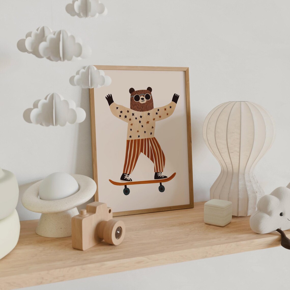 Skateboarding Bear Cool Sunglasses Cute Kids Playroom Nursery Poster - Image 5