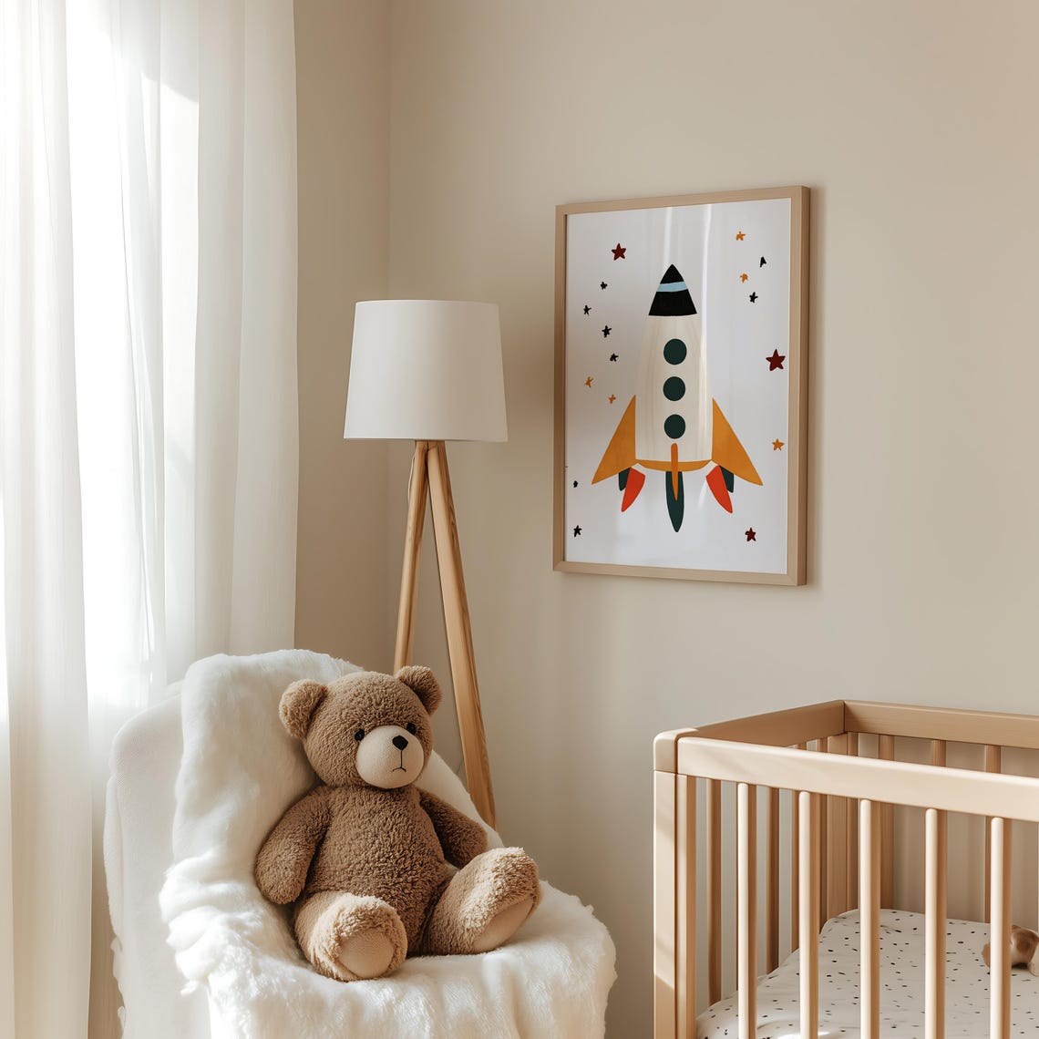 Colorful Rocket Ship Stars Space Adventure Kids Room Art Poster - Image 4