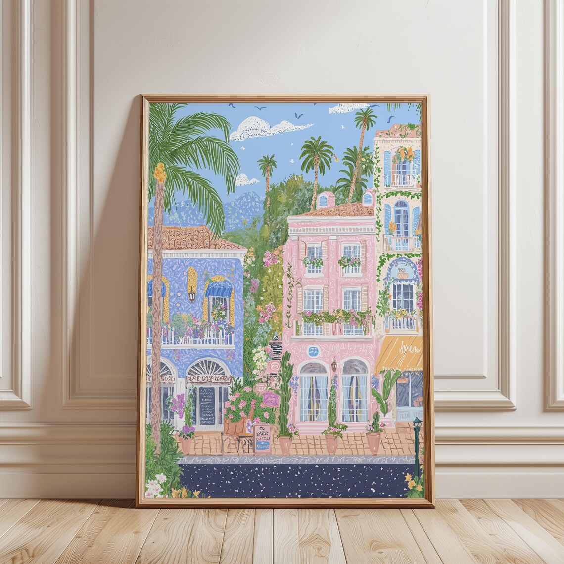 Charleston Rainbow Row Pastel Street Palms South Carolina Poster