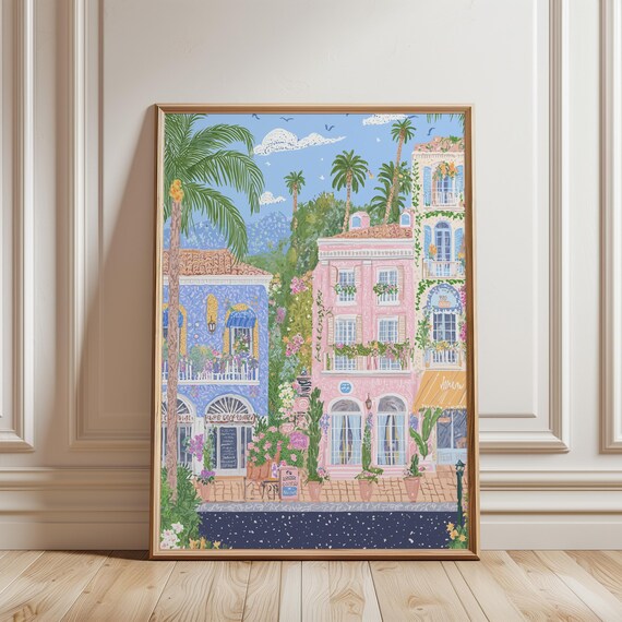 Charleston Rainbow Row Pastel Street Palms South Carolina Poster