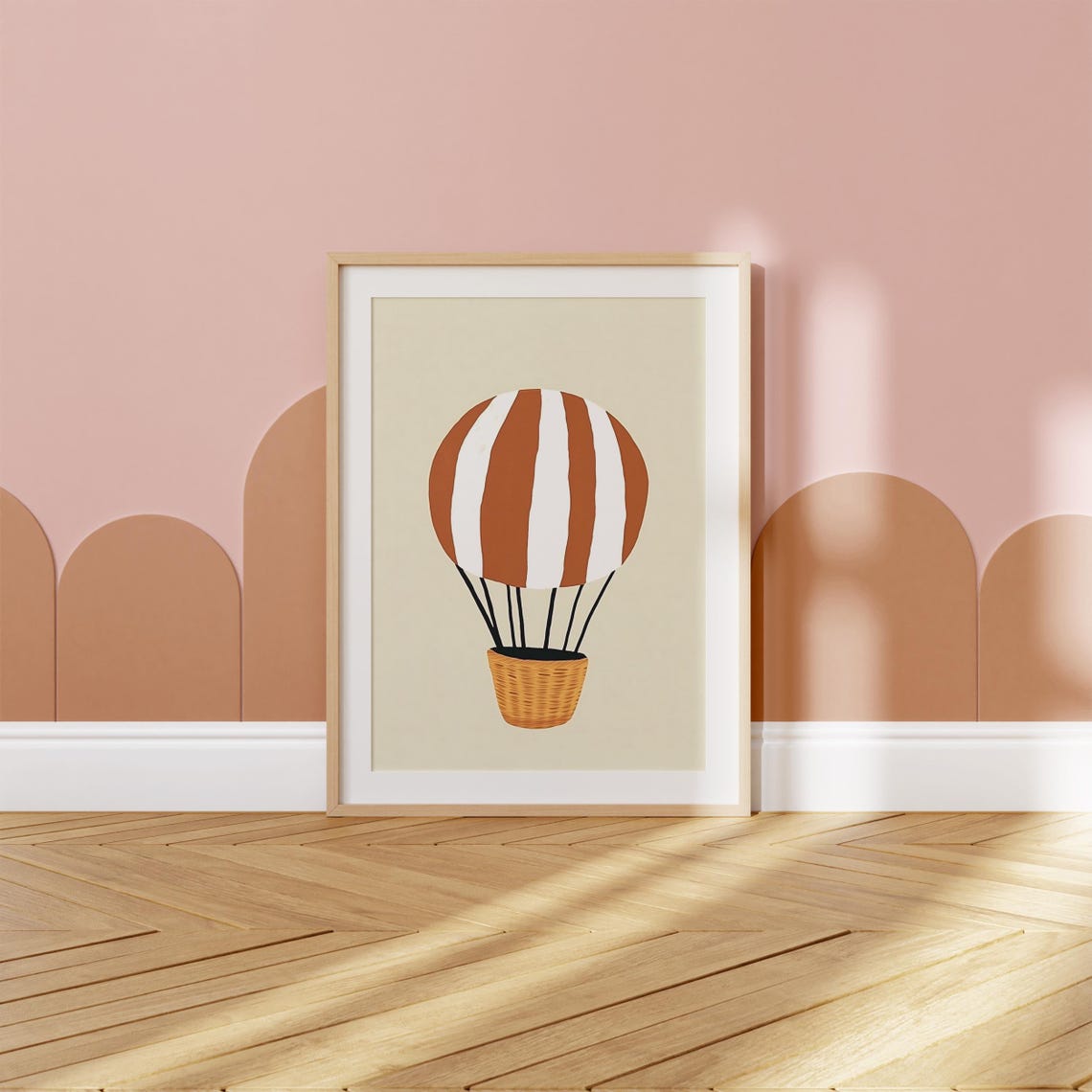 Hot Air Balloon Nursery Print Modern Baby Room Wall Art Boho Kids Room Decor Neutral Adventure Theme