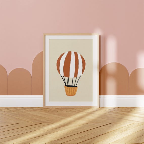 Hot Air Balloon Nursery Print Modern Baby Room Wall Art Boho Kids Room Decor Neutral Adventure Theme