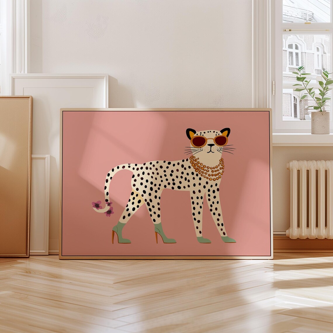Glamorous Leopard Sunglasses Heels Pink Fashion Cat Maximalist Wall Poster - Image 4