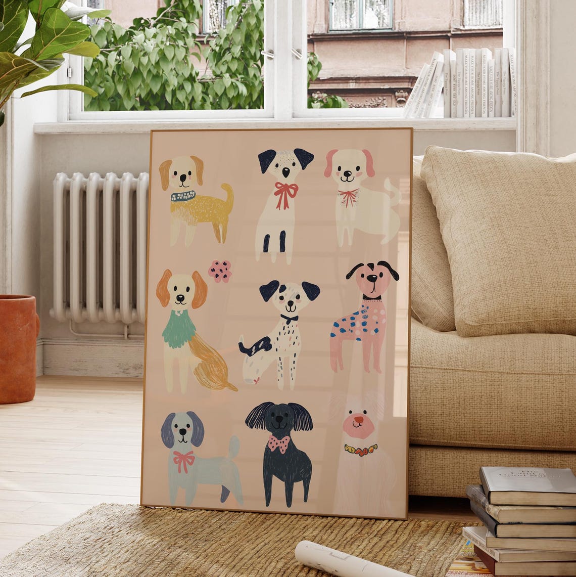 Colorful Dog Wall Art Playful Puppy Illustration Nursery Animal Poster Cute Dog Print Kids Room Decor Pet Lover Gift Modern Dog Art - Image 2