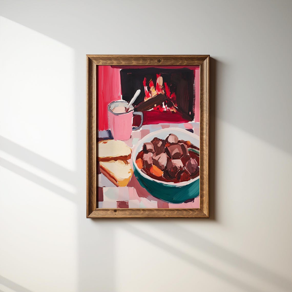 Cozy Winter Kitchen Wall Art Hot Chocolate Print Maximalist Food Decor Modern Pink Red Kitchen Art - Image 3