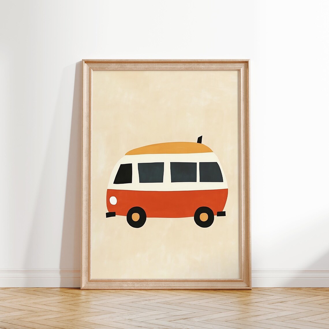 Retro Camper Van Red Cream Vintage Transport Kids Room Art Poster - Image 4