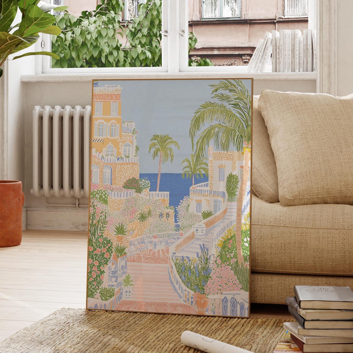 Mediterranean Villa Steps Yellow Terrace Coastal Garden Sea Poster - Image 4