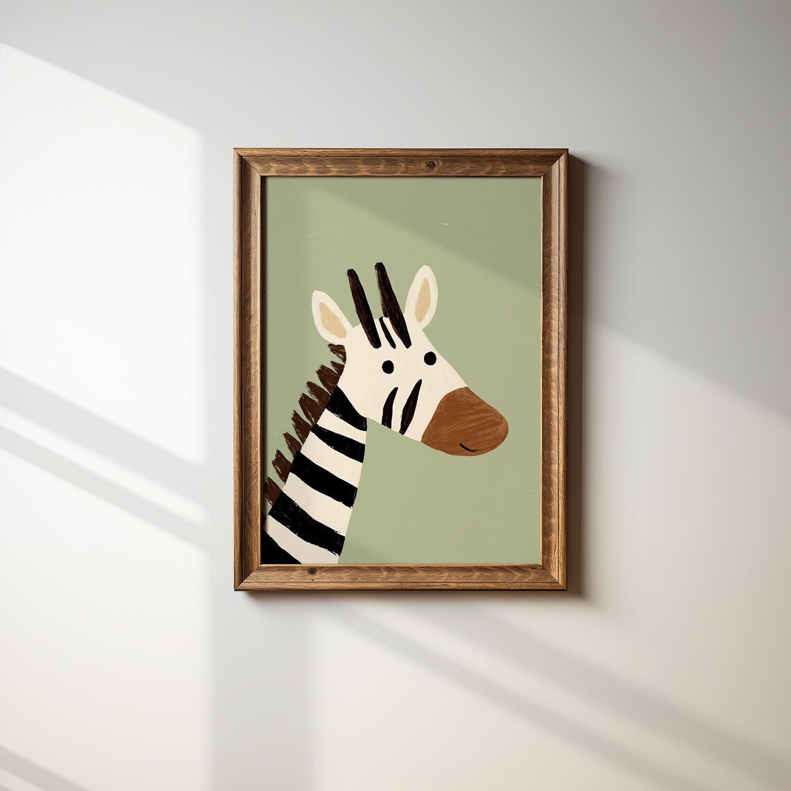 Smiling Zebra Portrait Sage Green Kids Nursery Animal Poster