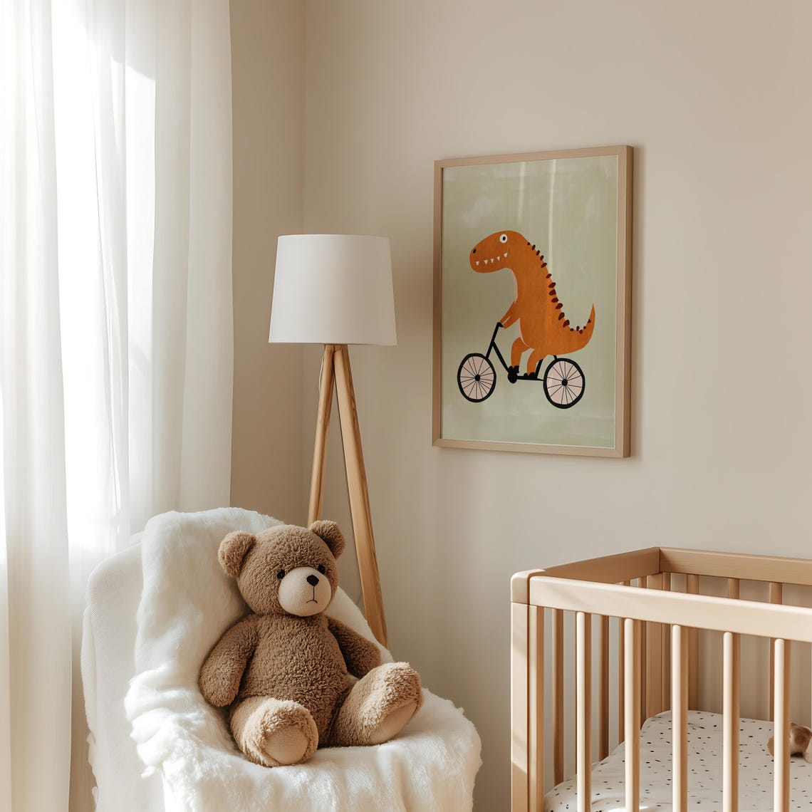 Orange Dinosaur Bike Wall Art Nursery Room Poster Playroom Decor Boys Dinosaur Decor - Image 3