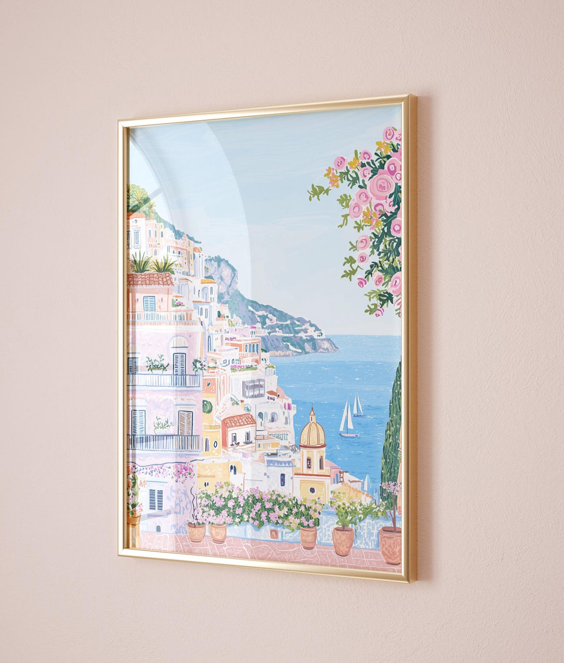 Positano Italy Amalfi Coast Cliffside Town Sailboats Summer Poster - Image 2