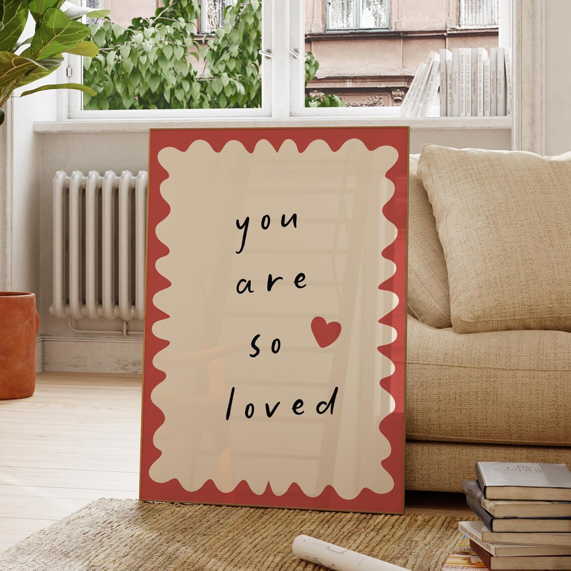 You Are So Loved Little Red Heart Modern Nursery Quote Art Print - Image 2