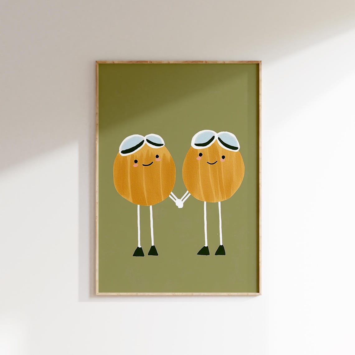 Cute Egg Characters Aviator Goggles Holding Hands Nursery Poster - Image 3
