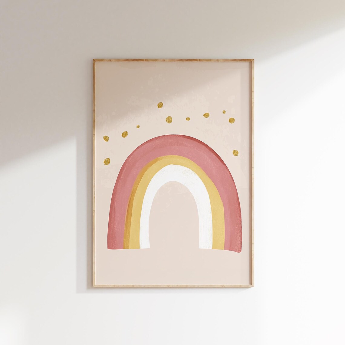 Blush Pink Rainbow Gold Dots Nursery Kids Room Watercolor Wall Art - Image 2