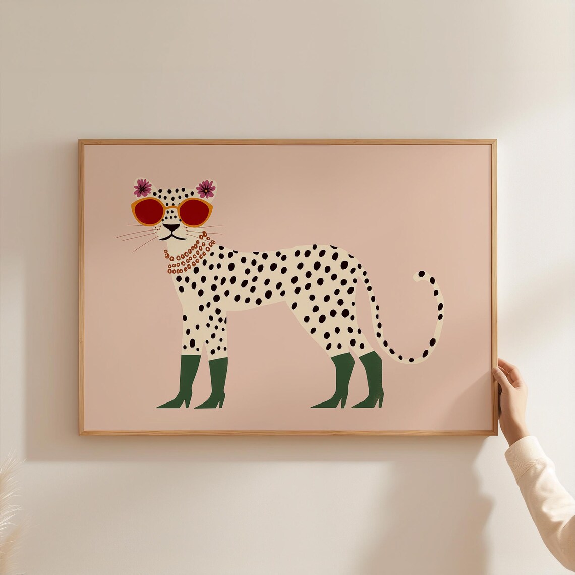 Fashion Leopard Print Red Sunglasses Green Boots Maximalist Kids Wall Poster