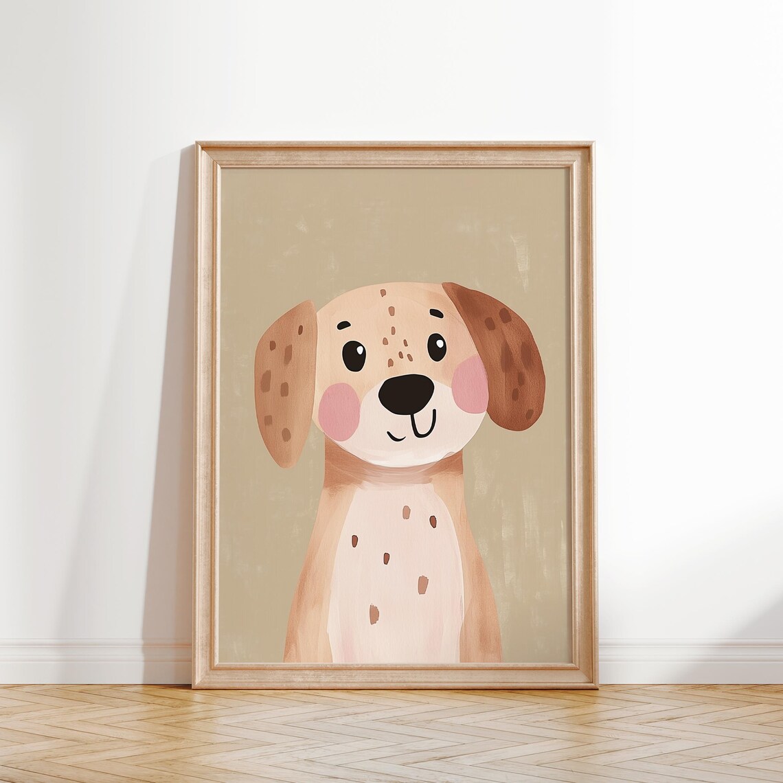 Spotted Puppy Rosy Cheeks Watercolor Beige Nursery Kids Wall Art
