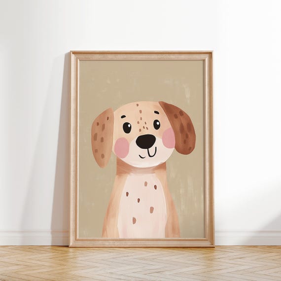 Dog Wall Art Nursery Animal Print Kids Room Decor Puppy Poster Baby Room Art Cute Dog Pink Girls Room Decor