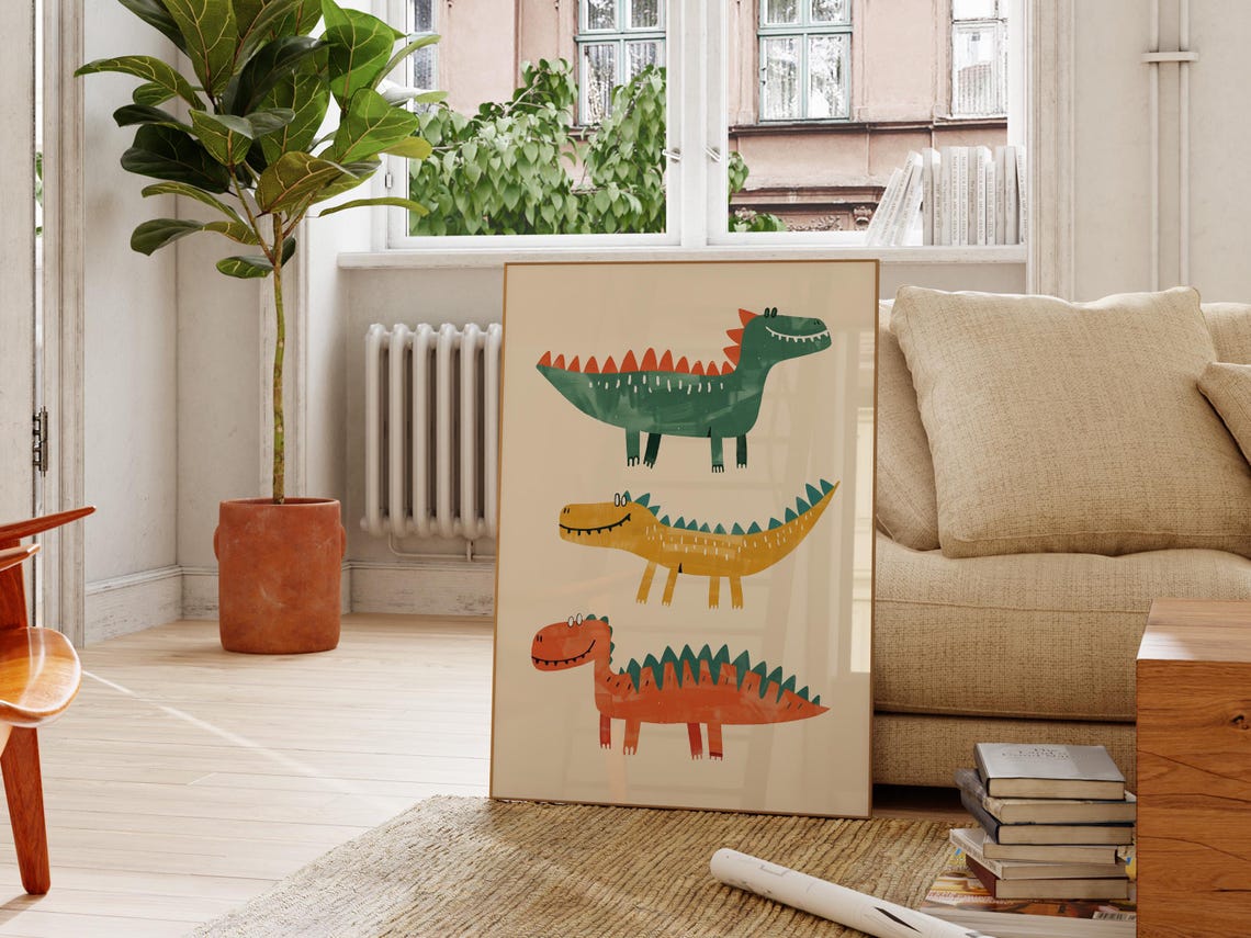 Colorful Dinosaurs Wall Art Print Boys Room Dino Decor Playroom Dinosaur Art Nursery - Image 2