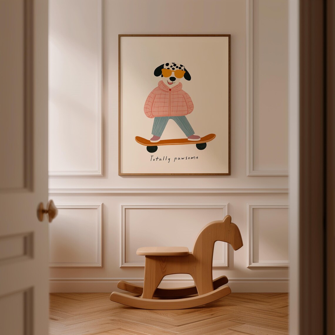 Skateboard Dog Totally Pawsome Dalmatian Pink Jacket Kids Room Poster