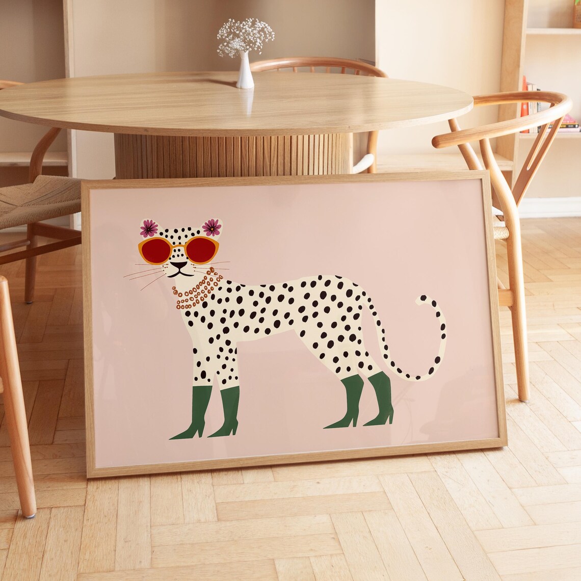 Fashion Leopard Print Red Sunglasses Green Boots Maximalist Kids Wall Poster - Image 3