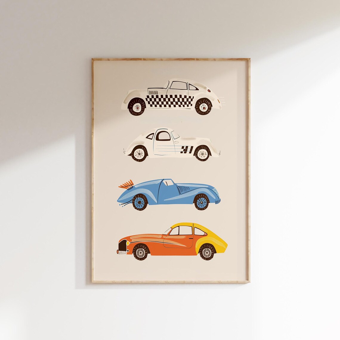 Four Classic Race Cars Kids Room Print Vintage Boys Car Wall Decor Art - Image 2
