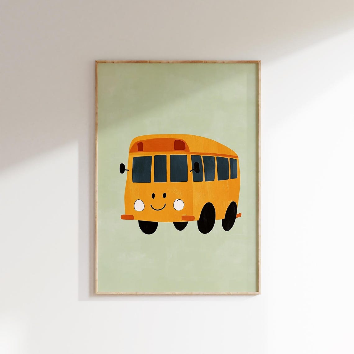 Smiling Yellow School Bus Cute Kids Vehicle Nursery Room Poster - Image 2