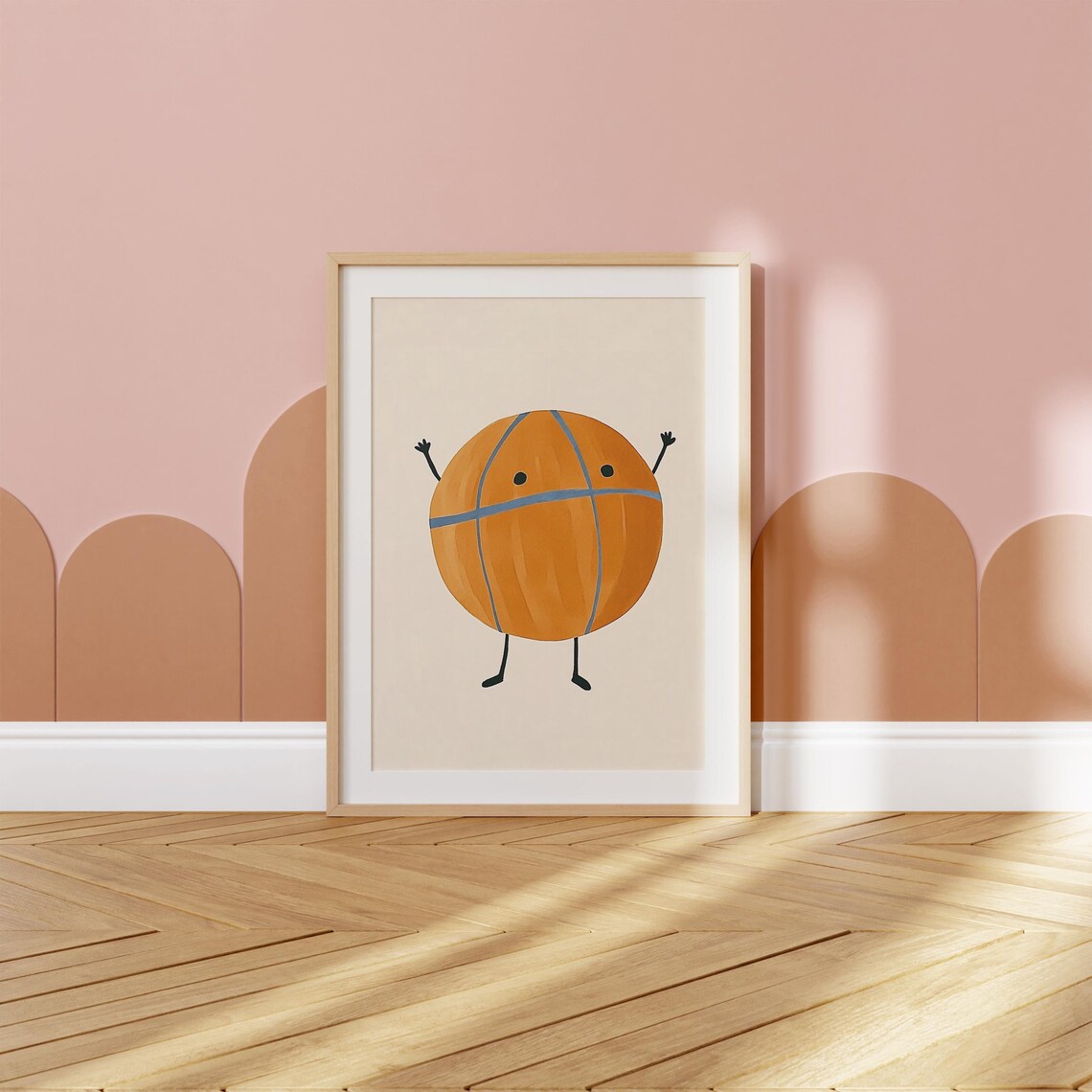 Smiling Basketball Character Arms Raised Sports Nursery Art Poster - Image 5
