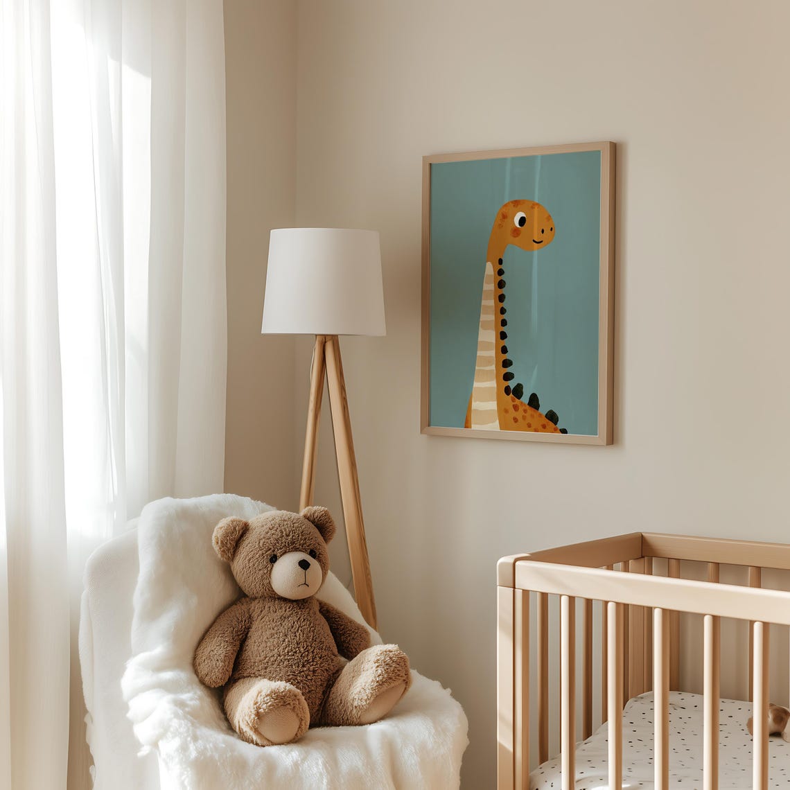 Orange Long Neck Dinosaur Smiling Portrait Cute Kids Dino Poster - Image 3