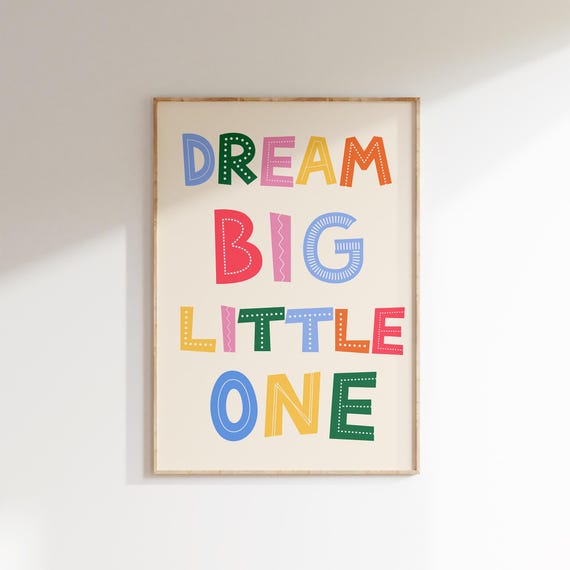 Dream Big Little One Print Set Nursery Wall Art Kids Room Decor Rainbow Typography Wall Art