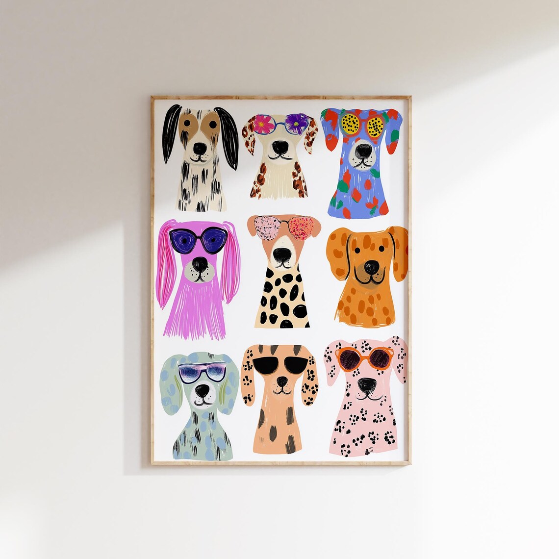 Cool Dogs In Sunglasses Colorful Puppy Portrait Fun Animal Wall Art