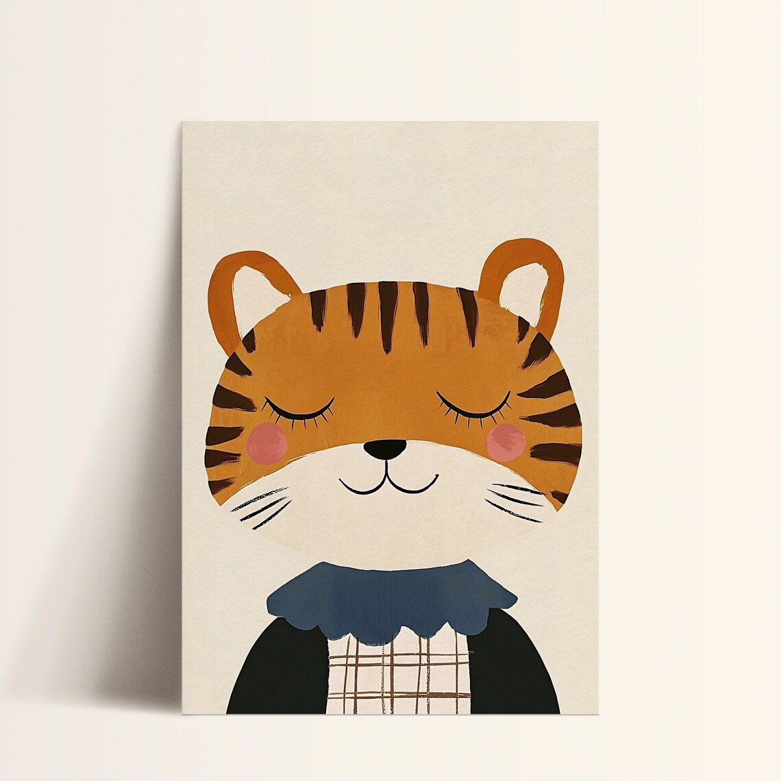 Smiling Baby Tiger in Dress Cute Kids Animal Nursery Poster Art