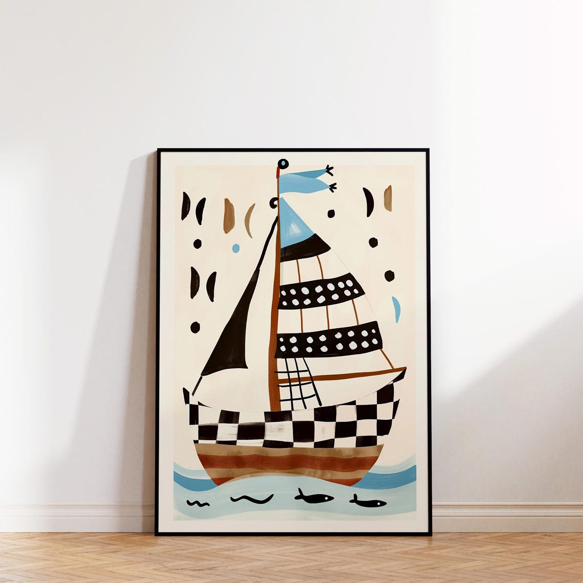 Whimsical Sailboat Wall Art Print Nautical Nursery Decor Kids Room Maritime Art Wall Art