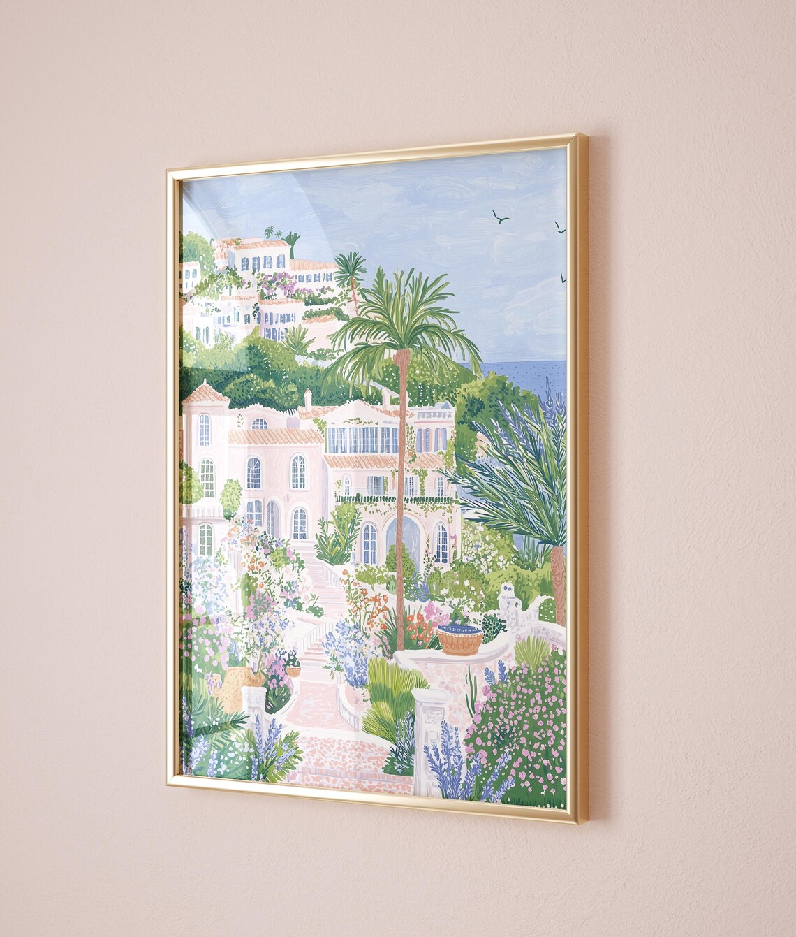 Mediterranean Hillside Villas Lush Flower Garden Sea View Poster - Image 5