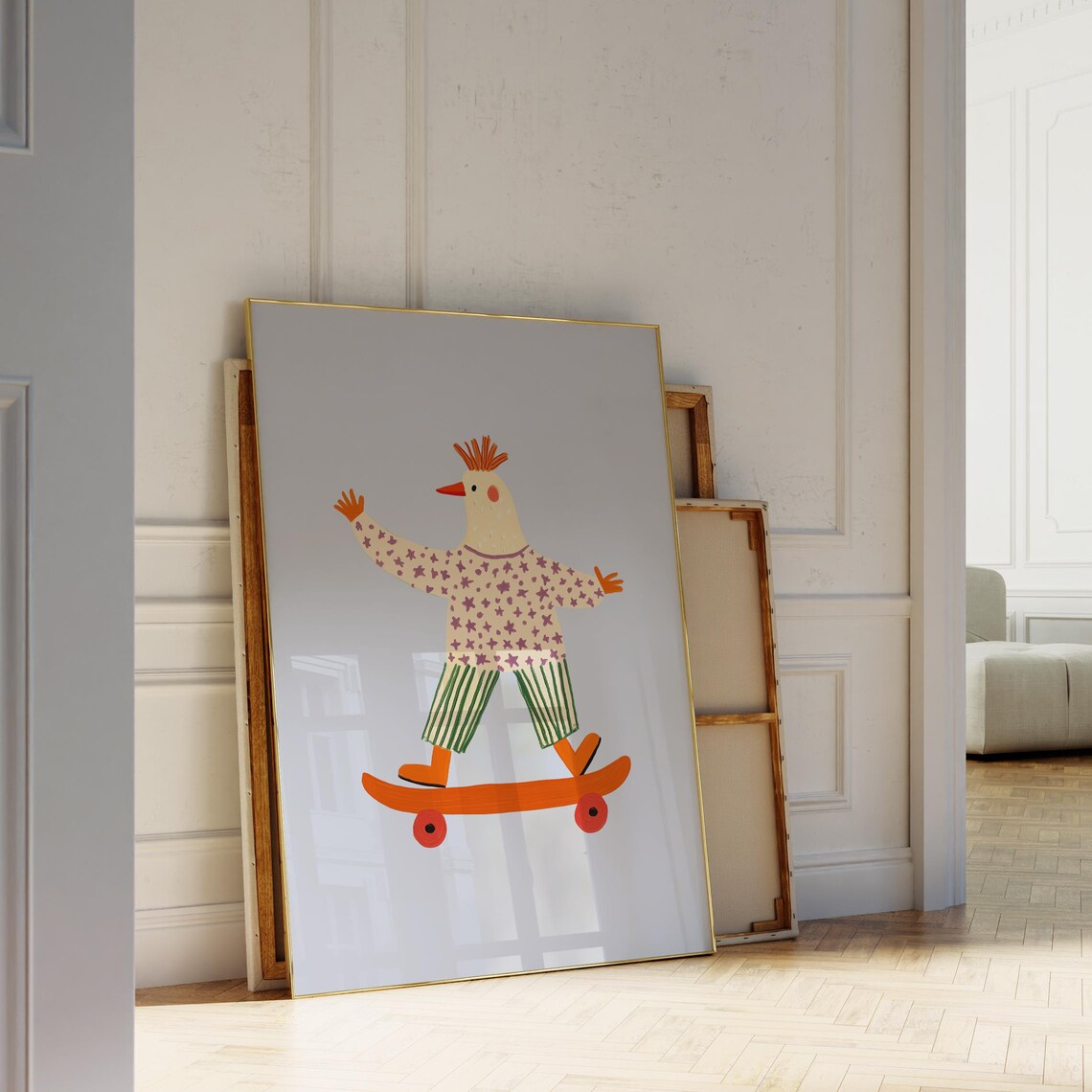 Cool Skateboarding Chicken Fun Kids Room Animal Illustration Poster - Image 3