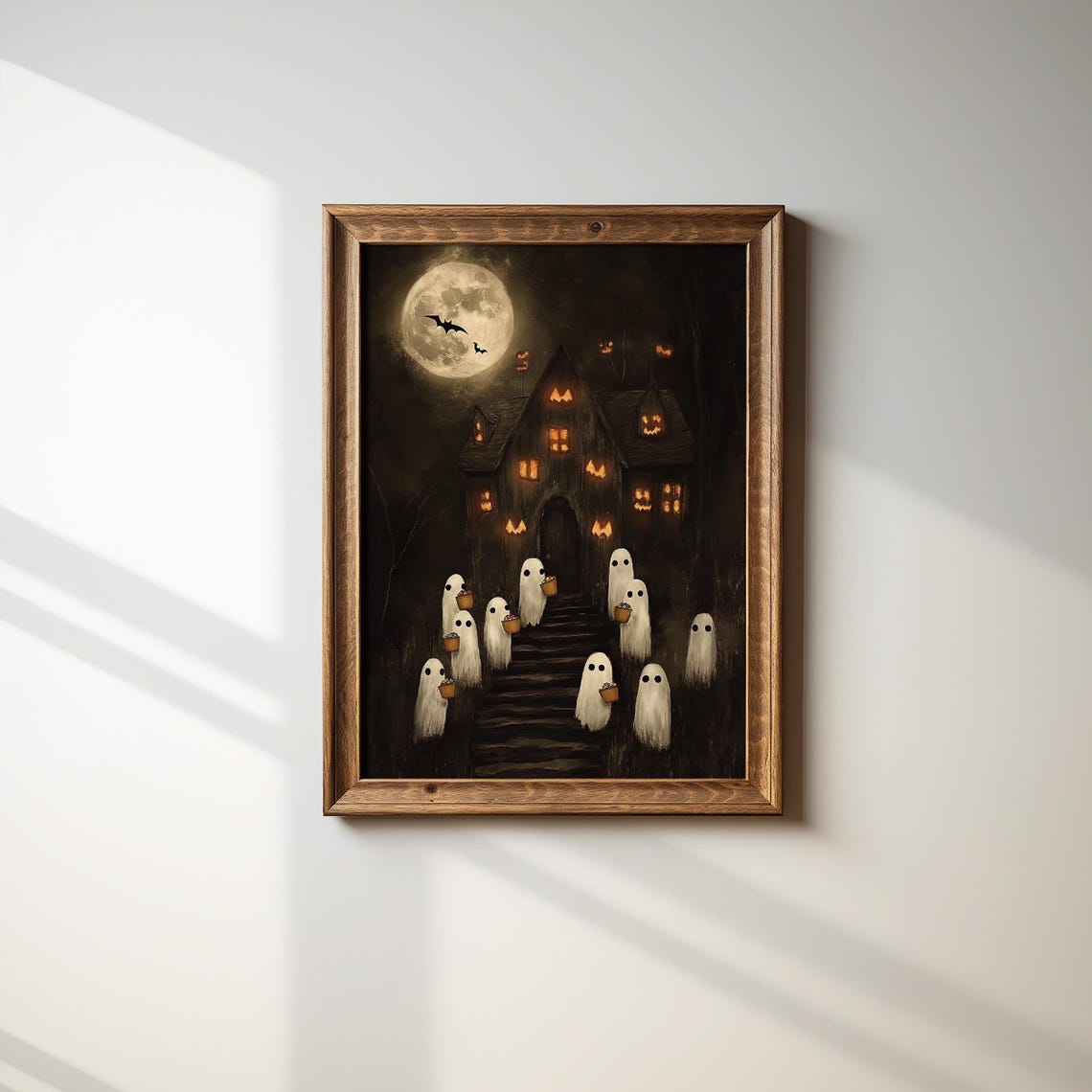 Ghost Trick Or Treat Haunted House Full Moon Halloween Night Poster