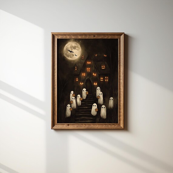 Ghost Trick Or Treat Haunted House Full Moon Halloween Night Poster