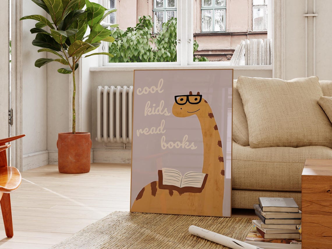 Cool Kids Read Books Giraffe Glasses Lavender Reading Nook Poster - Image 2