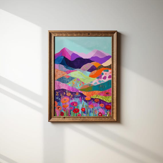 Mountain Landscape Wall Art Colorful Nature Print Maximalist Eclectic Decor Boho Nature Poster Dopamine Decor Abstract Landscape Print