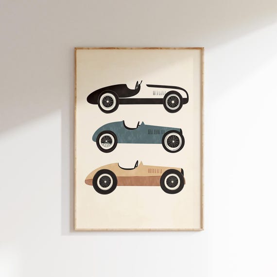 Three Vintage Cars Poster For Boys Room Toddler Room Decor Car Theme Decor Boys Wall Art Transportation Nursery
