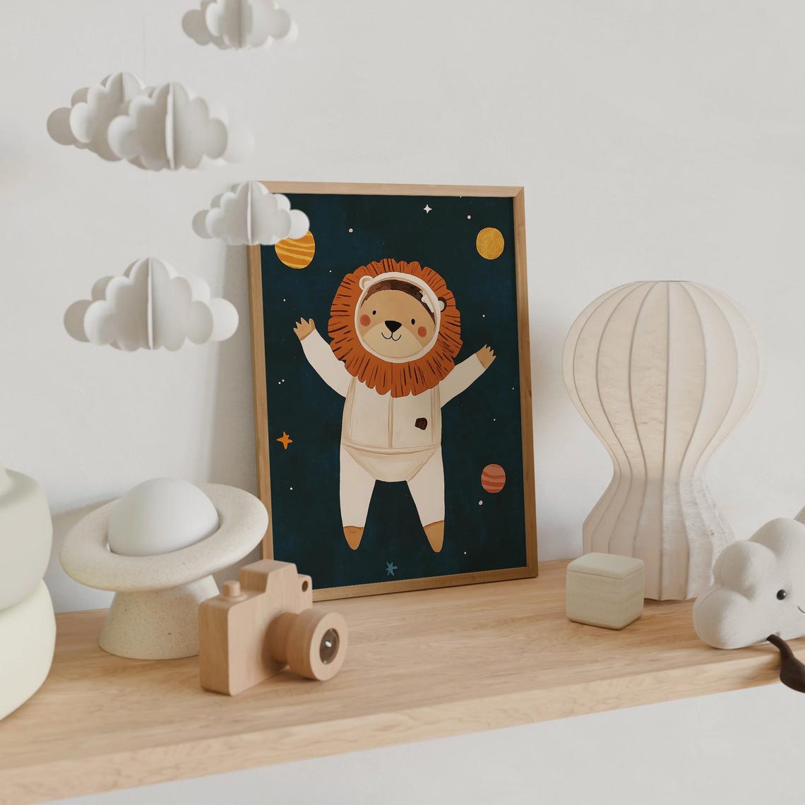 Cute Lion Astronaut Floating in Outer Space Kids Nursery Poster - Image 3