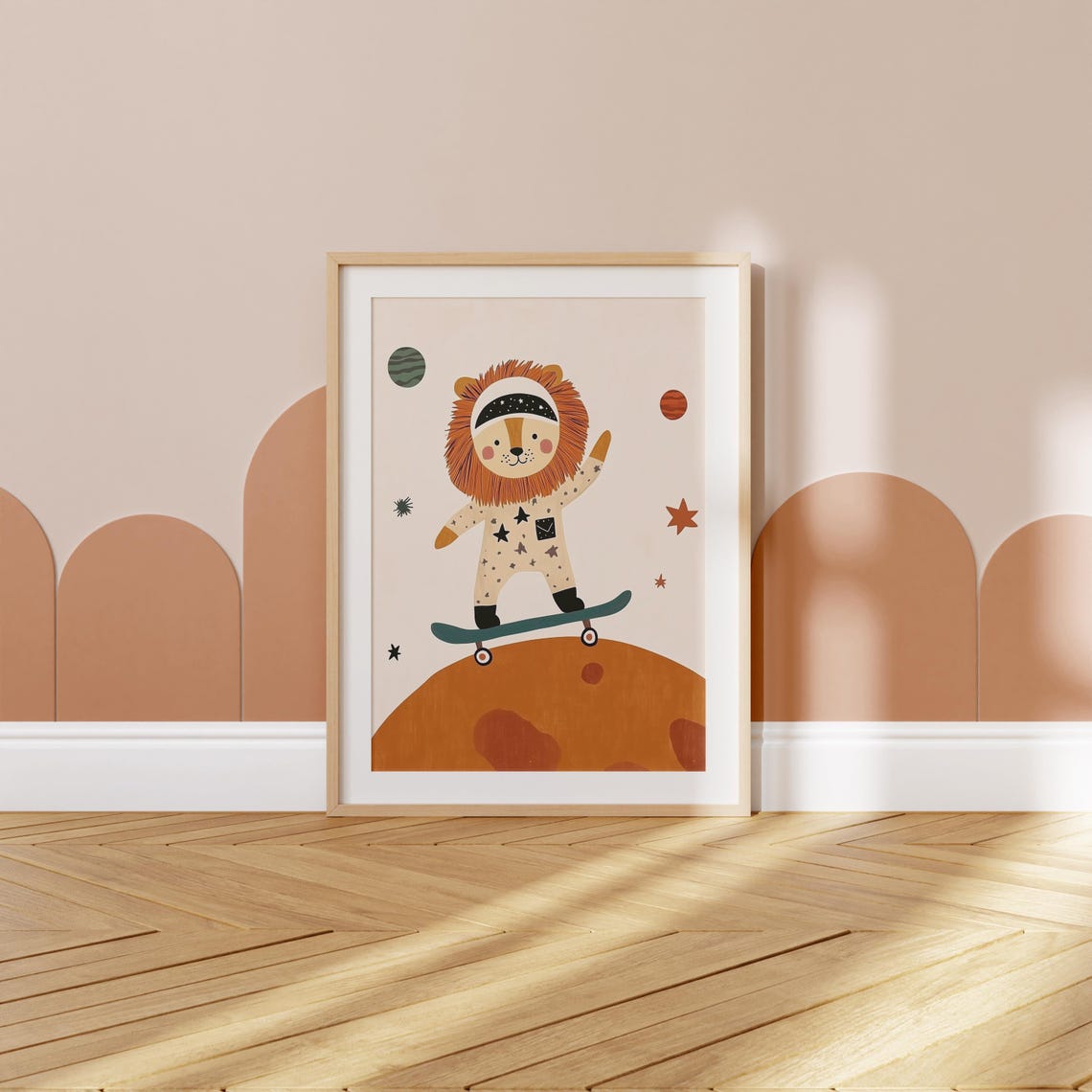 Lion In Space Helmet Skateboarding On Mars Kids Space Nursery Poster - Image 2