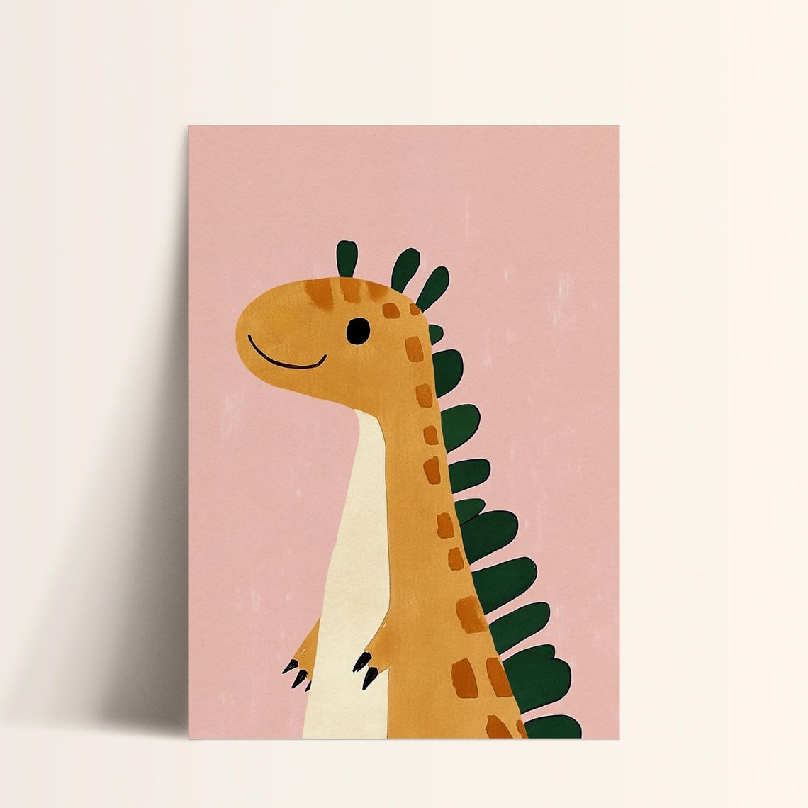 Spotted Tan Dinosaur with Green Spikes Cute Kids Dino Poster - Image 2