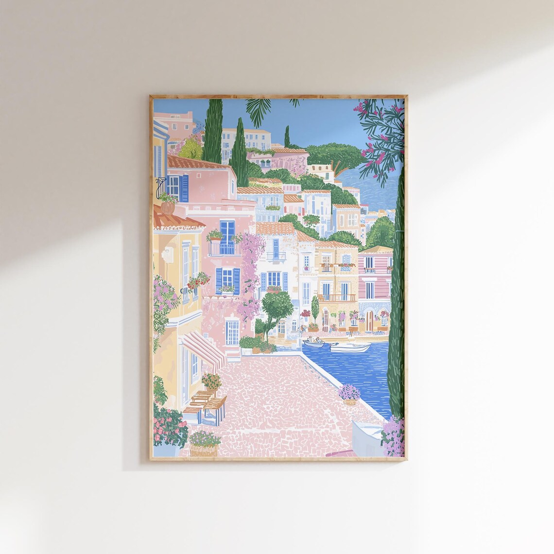 Mediterranean Harbor Village Pastel Houses Boats Coastal Poster - Image 2