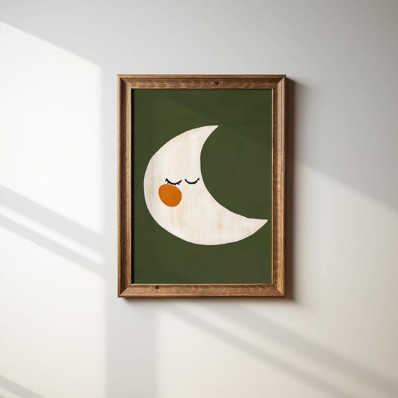 Sleepy Moon Print Night Sky Nursery Wall Art Kids Room Decor Bedtime Baby Gift Neutral Nursery Wall Art