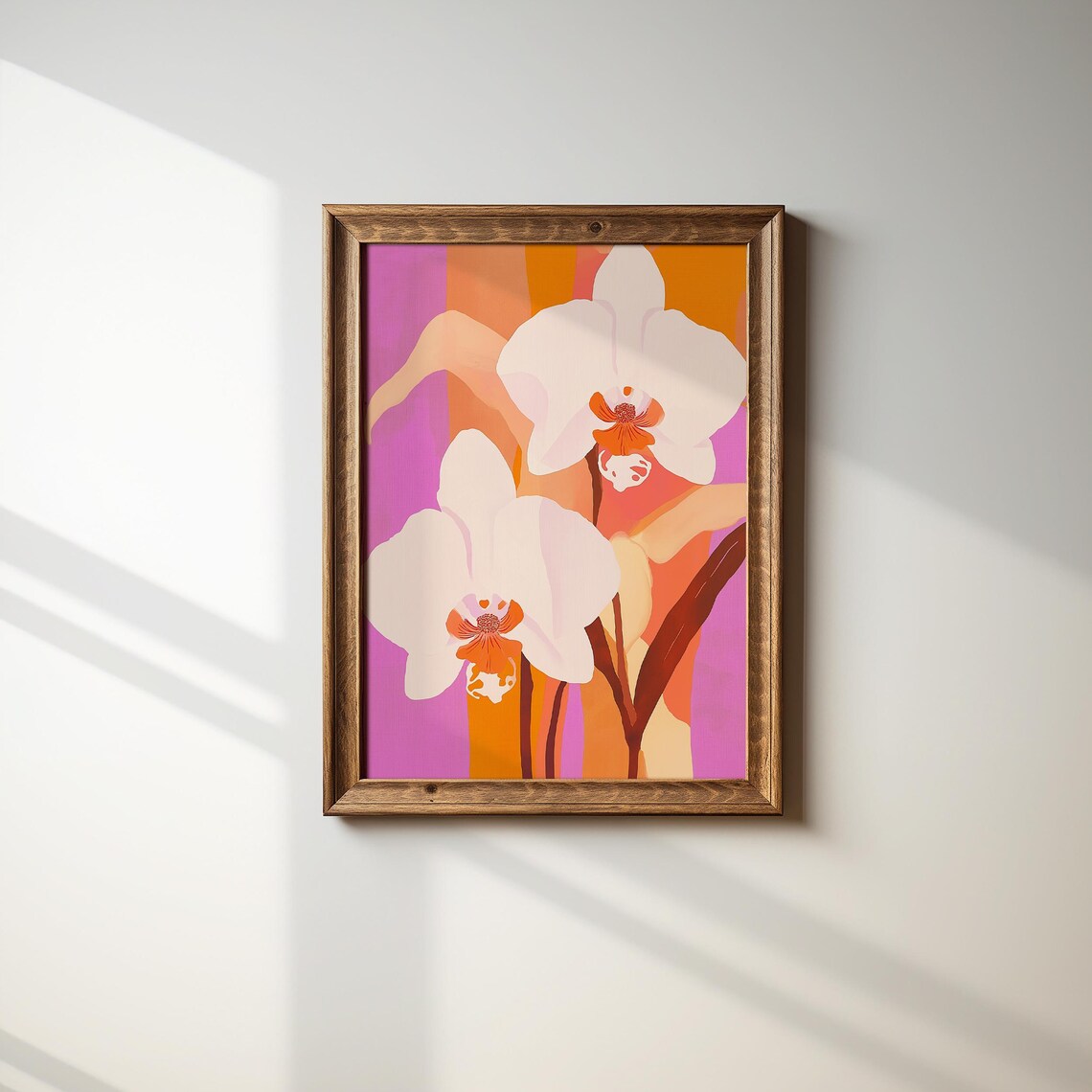 White Orchid Flower Print Pink Orange Minimalist Modern Floral Poster - Image 3