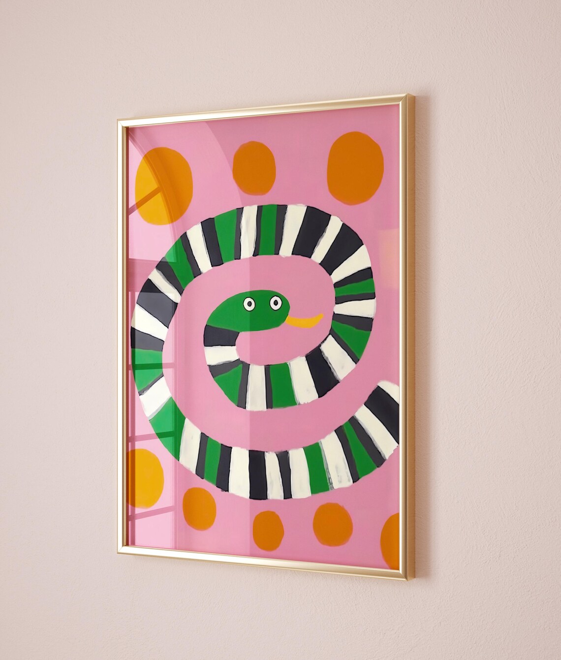 Striped Snake Nursery Pink Kids Room Animal Poster Art Decor - Image 2