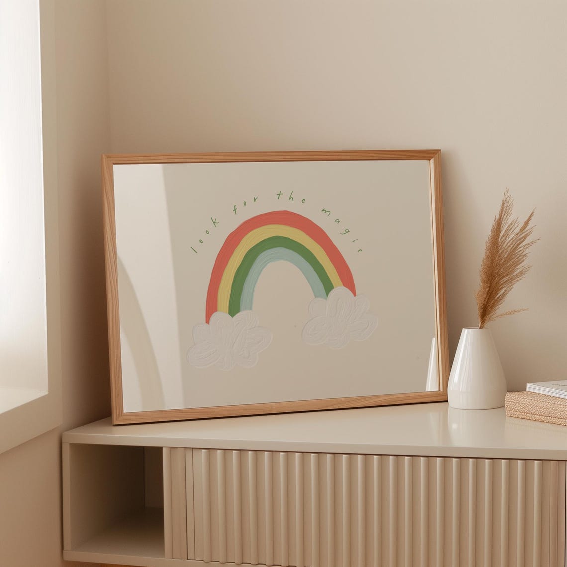 Look For The Magic Rainbow Clouds Hand Painted Nursery Art Poster - Image 3