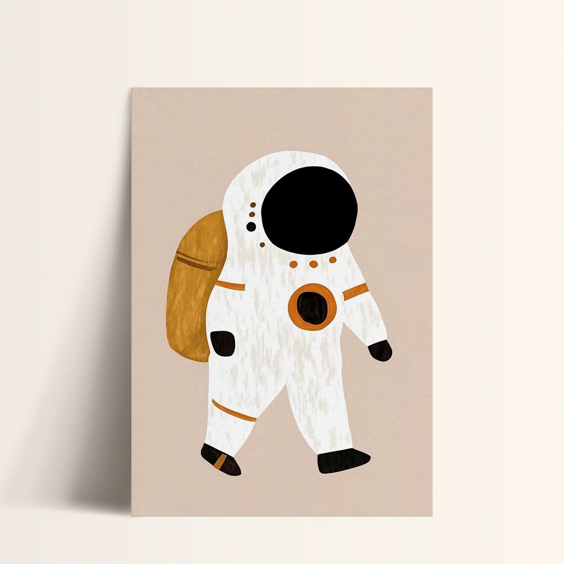 Modern Astronaut Wall Art Space Kids Room Decor Neutral Nursery Print Moon Landing Art